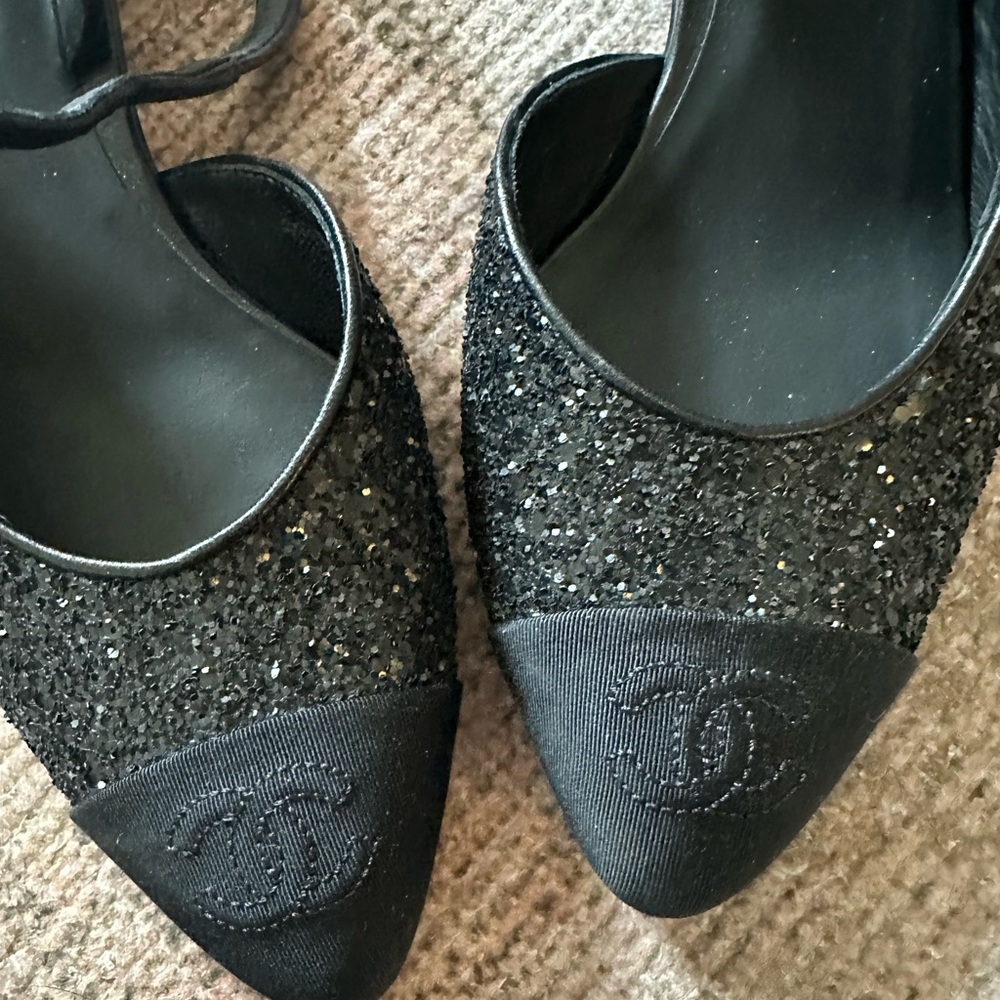 Chanel Black Glitter Heels
